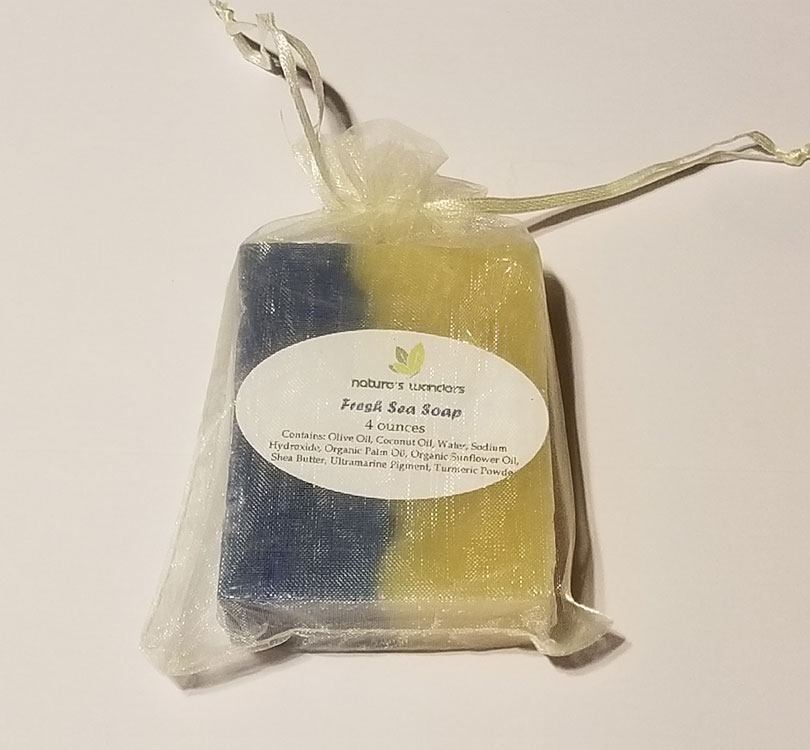 Fresh Sea Soap wrapped and enclosed in gift bag