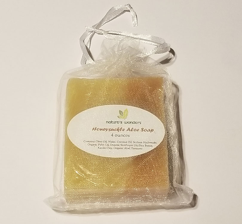 Honeysuckle Aloe Soap shrink wrapped in gift bag image