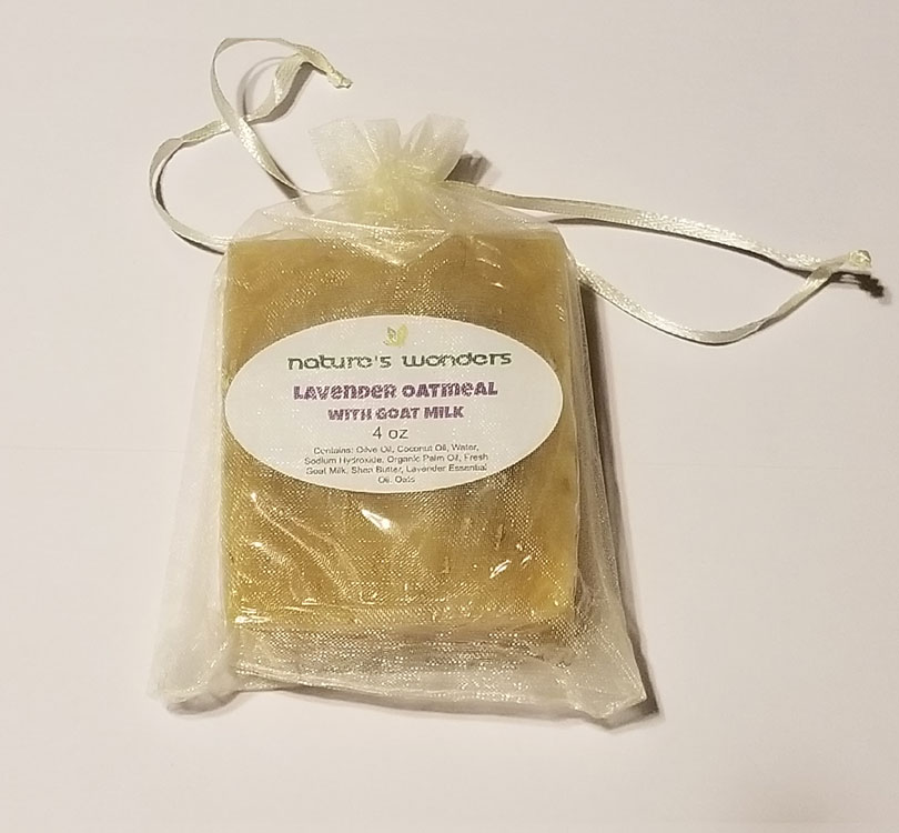 Lavender Oatmeal and Milk Soap shrink wrapped in gift bag image