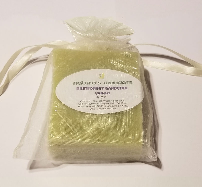 Rainforest Gardenia Soap shrink wrapped in gift bag
