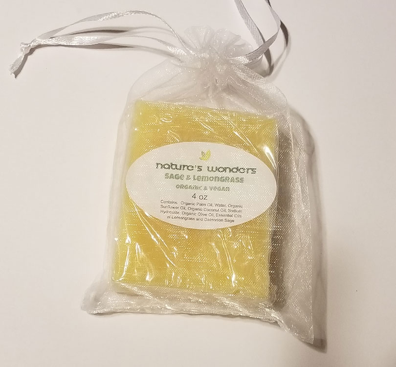 Sage and Lemongrass Soap shrink wrapped in gift bag