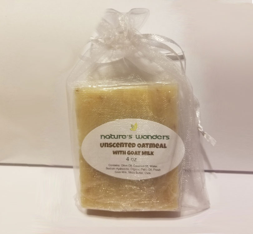 Unscented Oatmeal with Goat Milk Soap shrink wrapped in a gift bag
