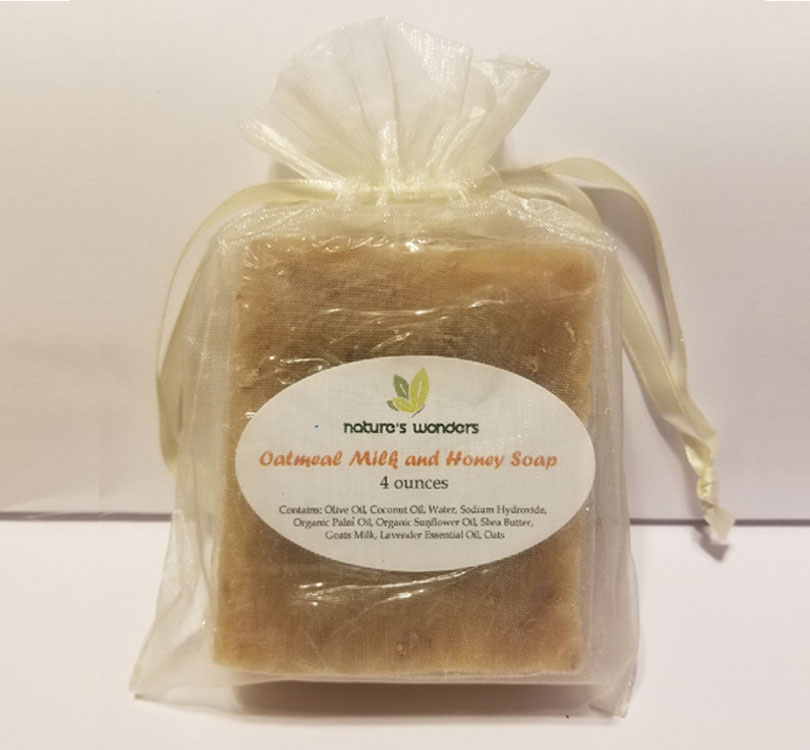 Oatmeal Milk & Honey Soap shrink wrapped in gift bag